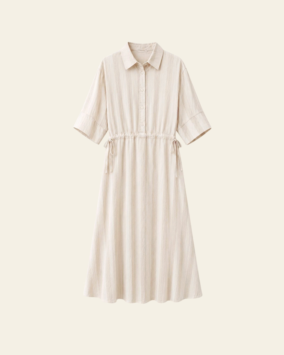 Robe Chemise Longue Rayée Écru