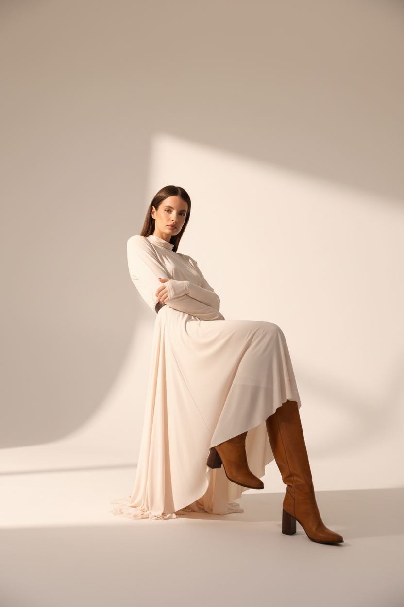 Robe Longue Plissée Col Montant - Tess