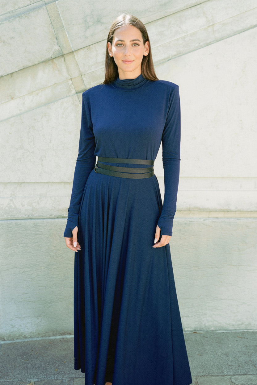 Robe Longue Plissée Col Montant - Tess