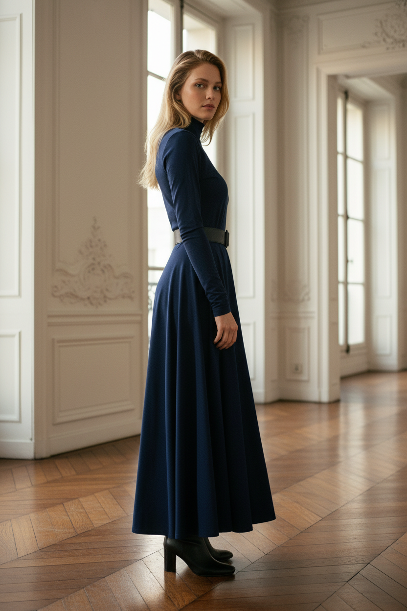 Robe Longue Plissée Col Montant - Tess
