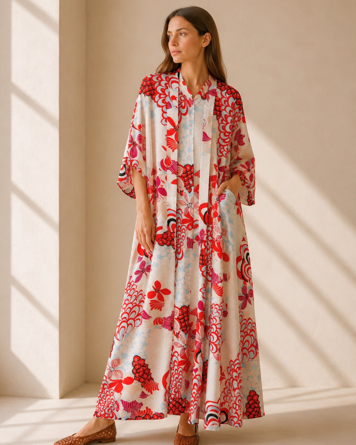 Satin-Maxikleid mit Blumenmuster - Eternelle