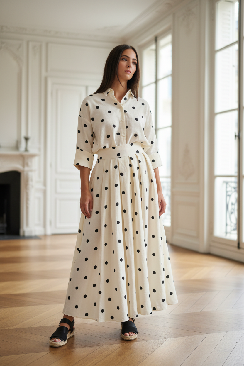 Ensemble à Pois Noir et Blanc - Prairie
