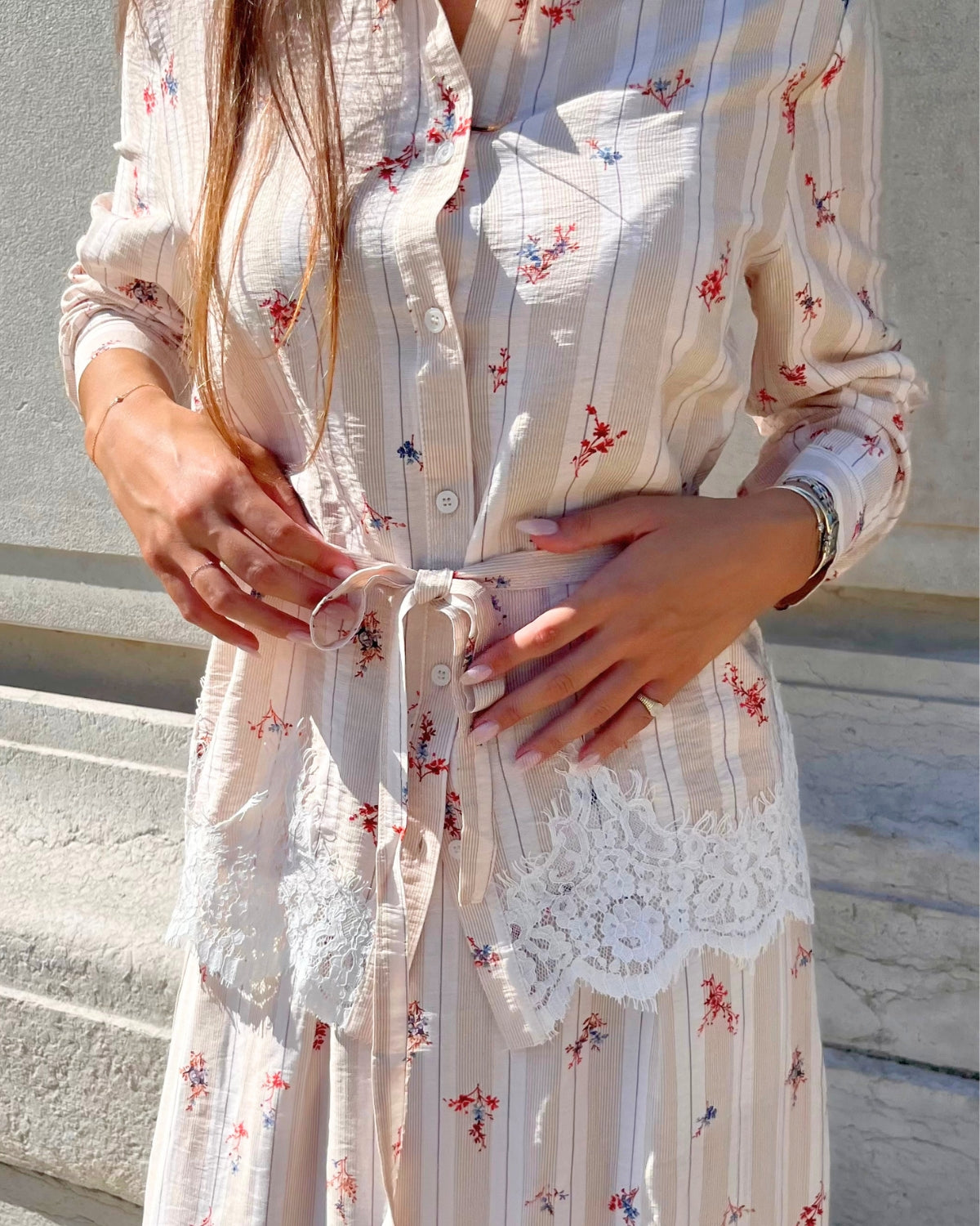 Ensemble Fleuri Dentelle Rose