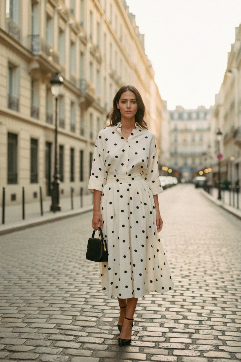 Ensemble à Pois Noir et Blanc - Prairie