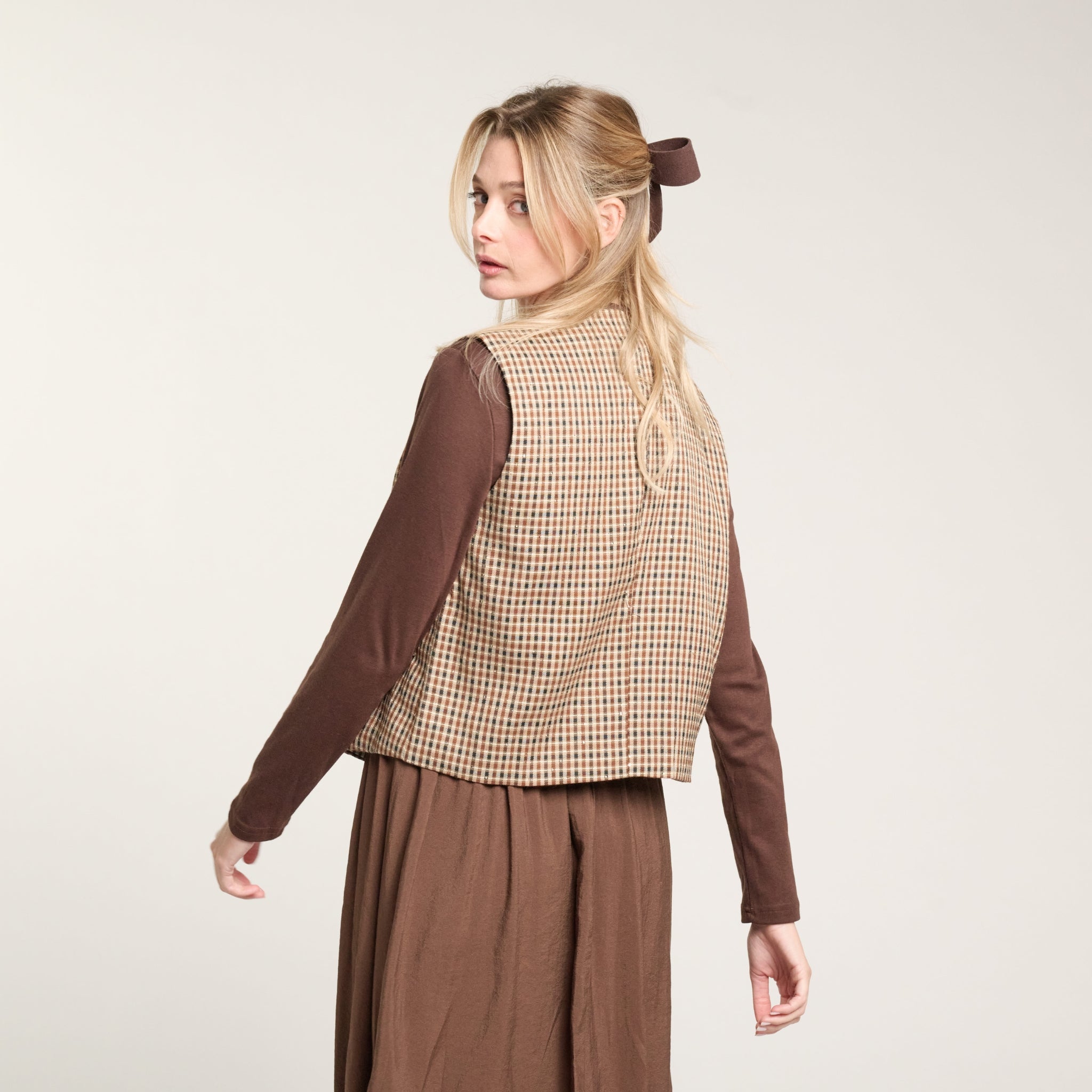 Gilet pied de poule Camel