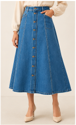 Ausgestellter Jeansrock mit Knopfleiste – Divine