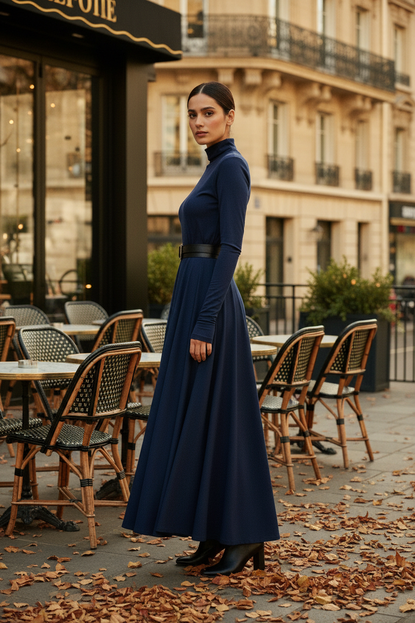 Robe Longue Plissée Col Montant - Tess