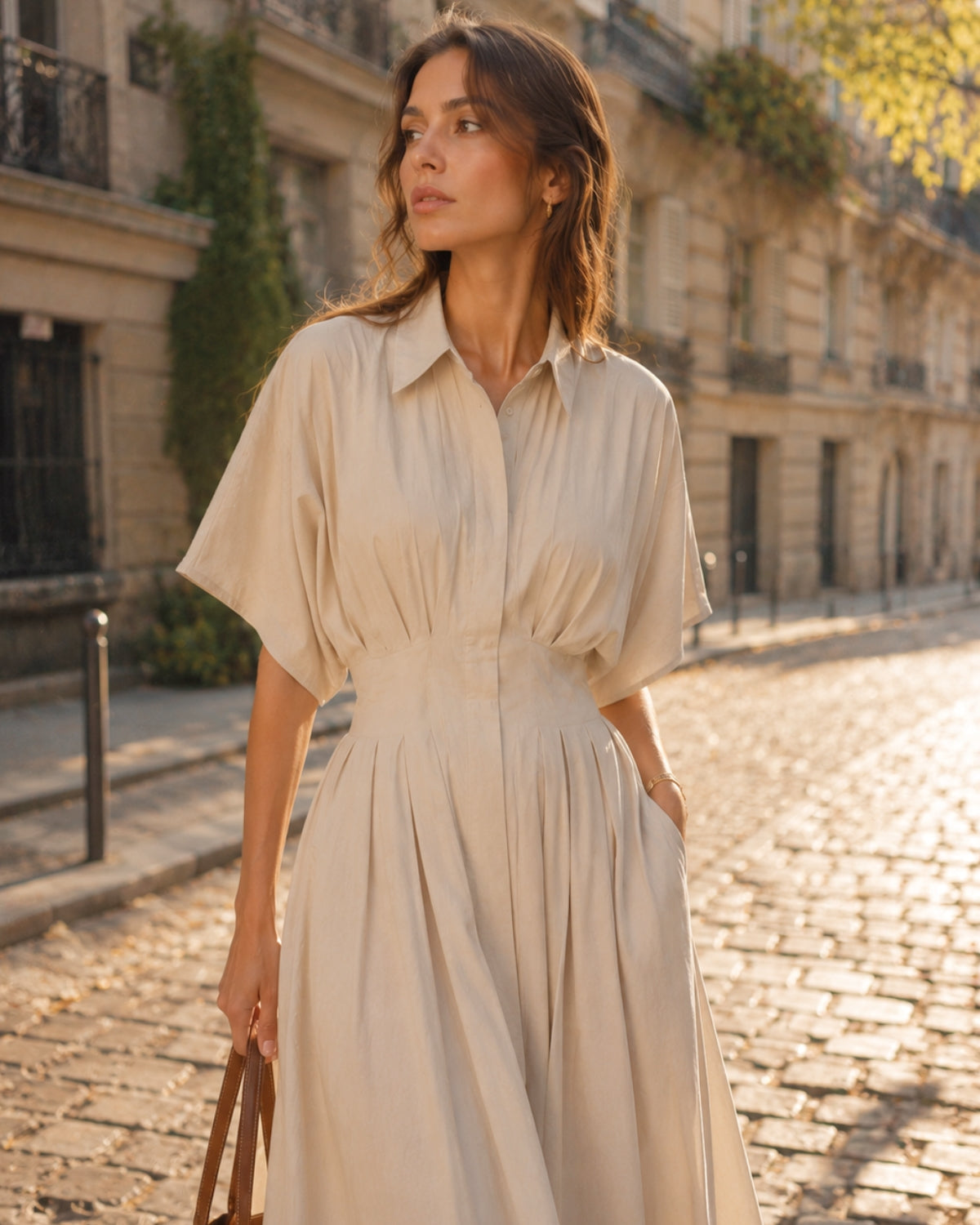 Robe Chemise Cintrée Beige - Corset