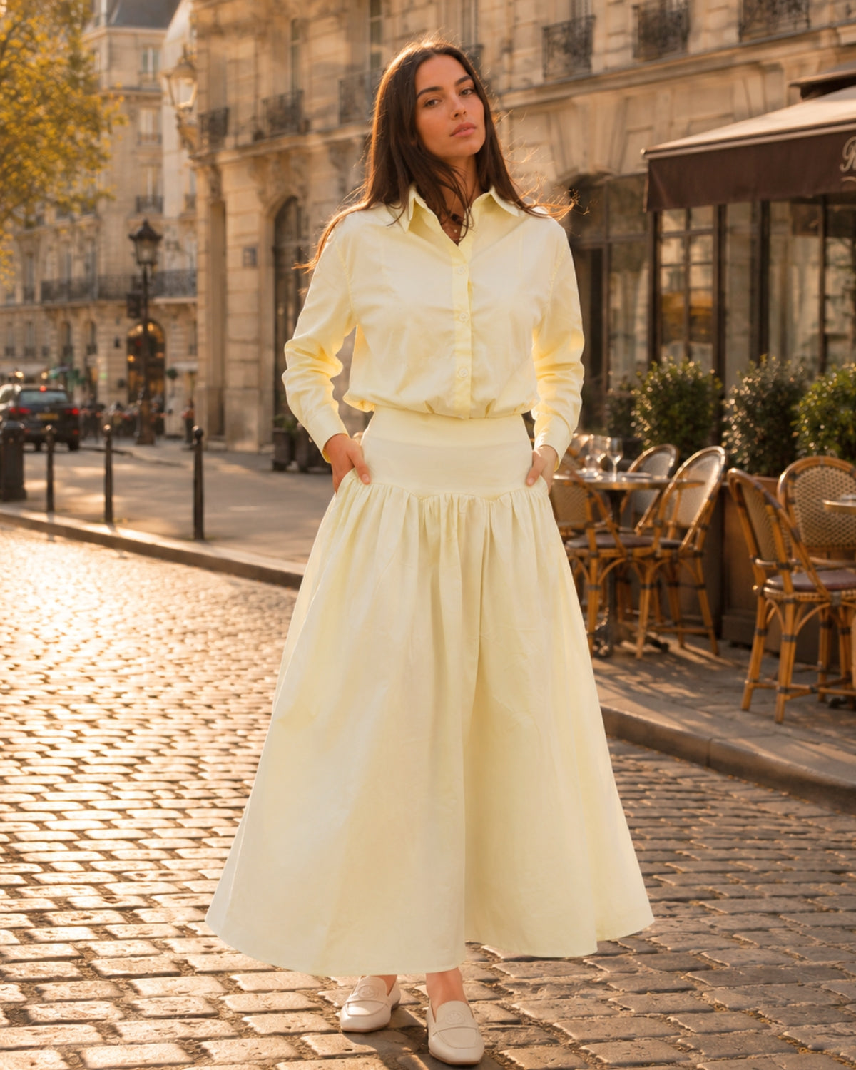 Ensemble Chemise Blouse et Jupe Jaune - Solaire