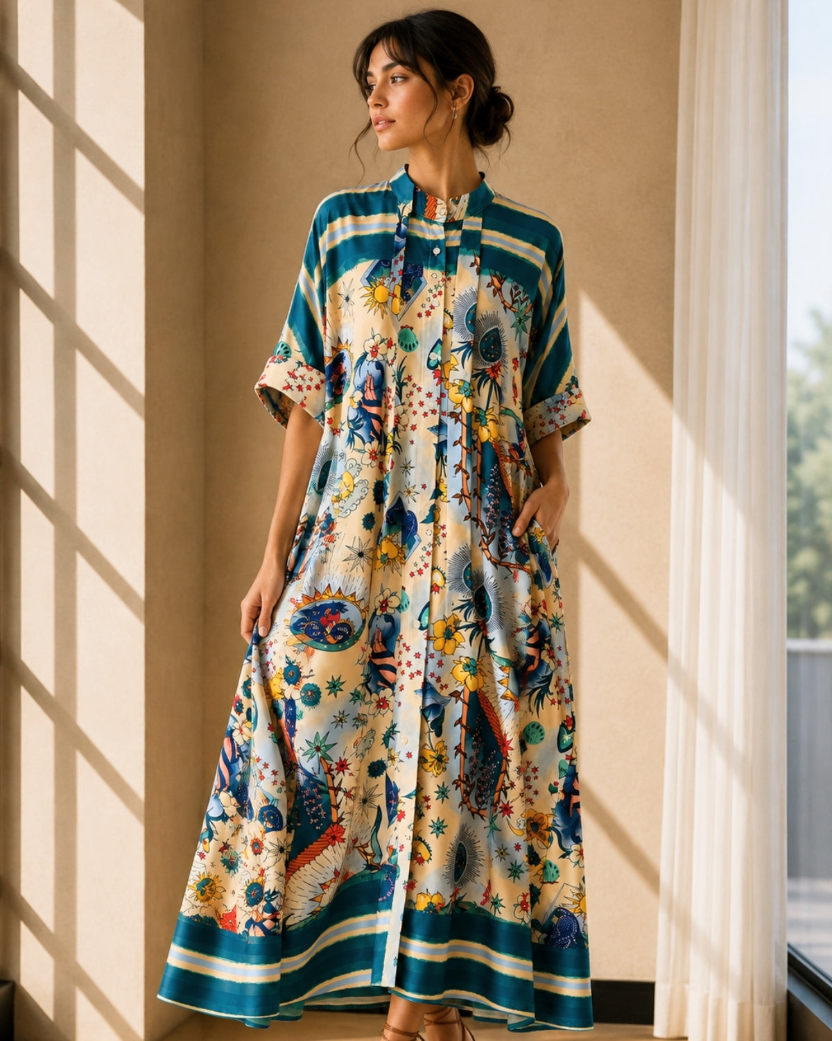 Satin-Maxikleid mit Blumenmuster - Eternelle