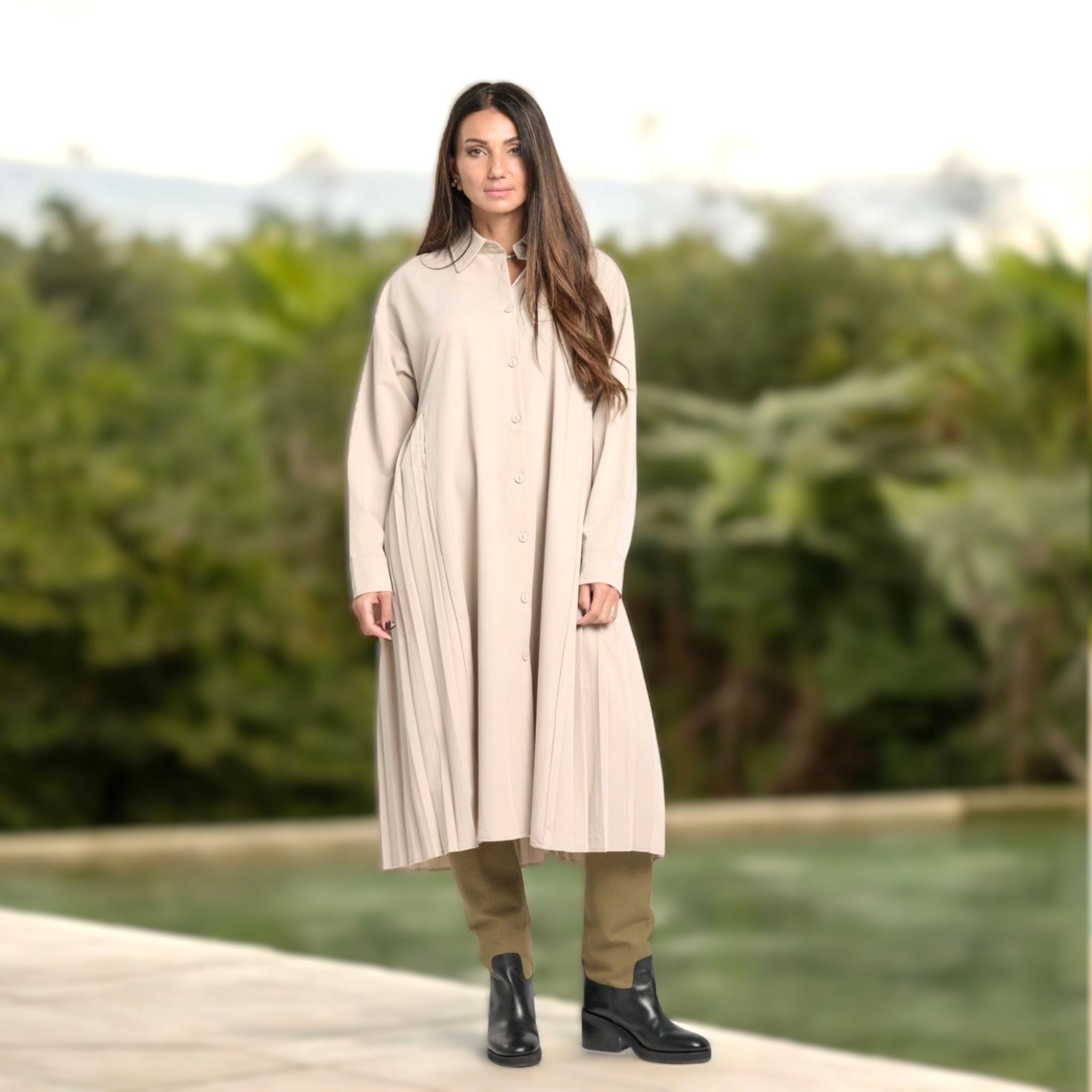 Robe chemise dos plissé