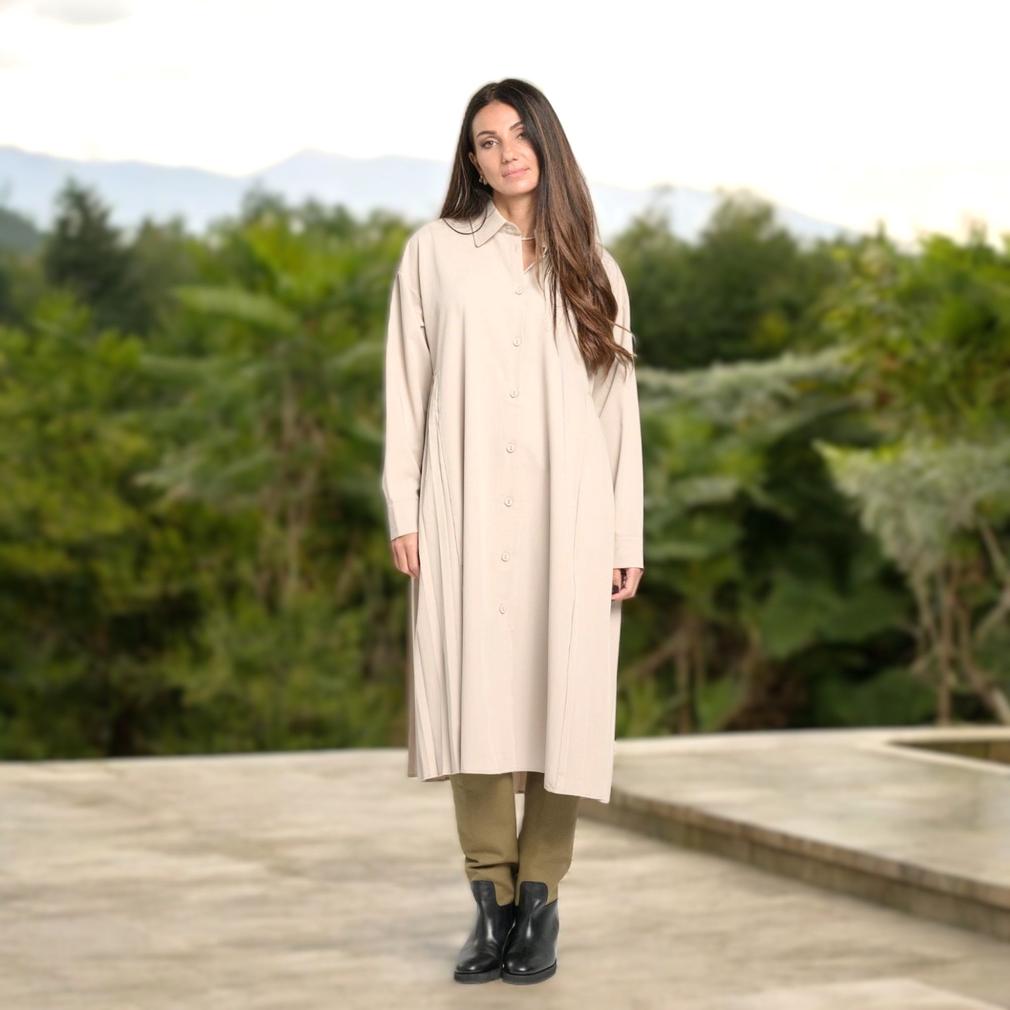 Robe chemise dos plissé